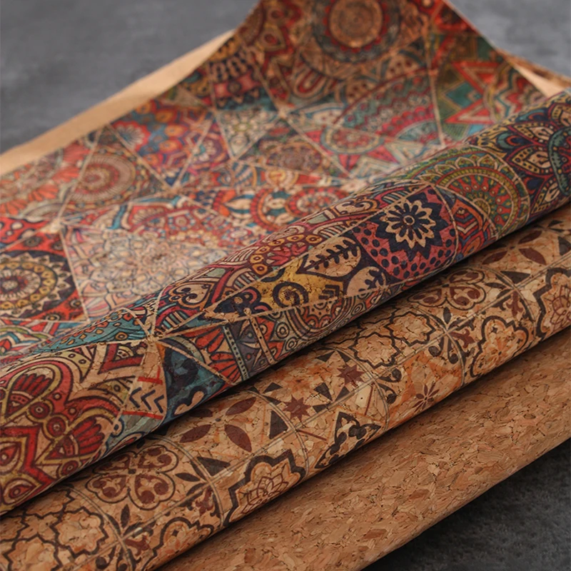 

14 * 20cm 0.5mm Natural Oak Cork Leather Fabric Natural Wood Grain Cloth Geometric DIY Handmade Leathercraft Decoration