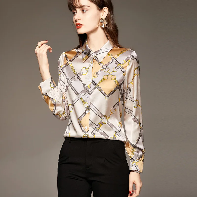 2021 European and American Spring Women's Clothes New Fashion Polo Collar Long Sleeve, Printed Mulberry Silk Shirt
2021 European and American Spring Women's Clothes New Fashion Polo Collar Long Sleeve, Printed Mulberry Silk Shirt