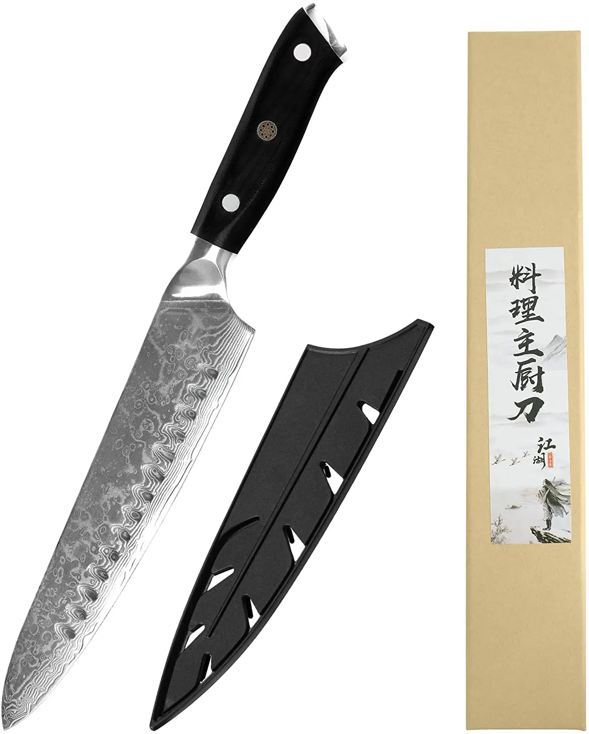 XYJ Damascus Chef Knife 8 inch VG10 Damascus Steel Kitchen Knife with G10 Handle Edge Guards
XYJ Damascus Chef Knife 8 inch VG10 Damascus Steel Kitchen Knife with G10 Handle Edge Guards