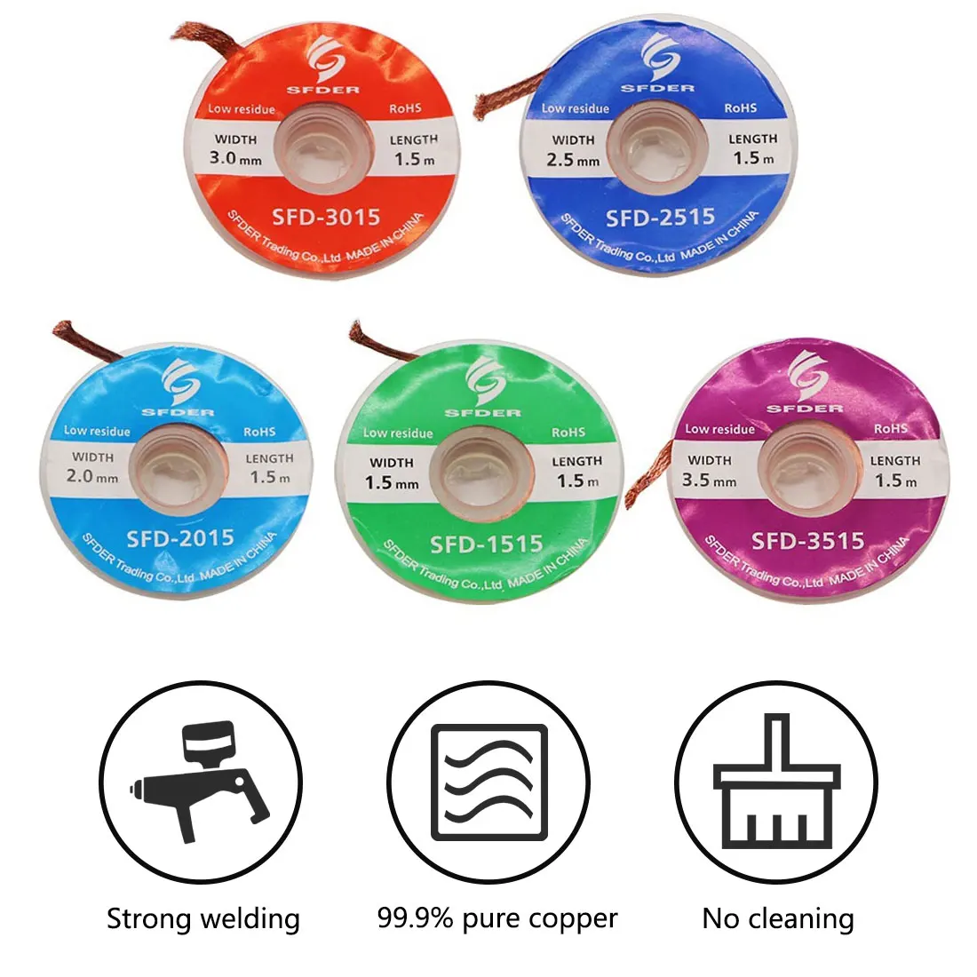 Desoldering Braided Solder 1.5mm 2mm 2.5mm 3mm 3.5mm Width 1.5m Length Lead Wire Remover Wick Flow Repair Tool
Desoldering Braided Solder 1.5mm 2mm 2.5mm 3mm 3.5mm Width 1.5m Length Lead Wire Remover Wick Flow Repair Tool
