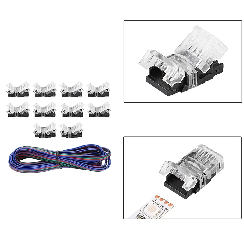 

10Packs 4 Pin RGB LED Strip Connectors, Strip To Wire Quick Connection For Non-Waterproof 10Mm SMD 5050 LED Strips