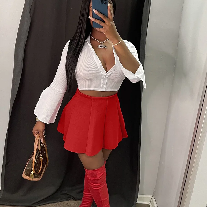 Sexy 2 Piece Skirt Set for Women Clothing Long Sleeve Shirt Top and Pleated Mini Skirt Nightclub Birthday Outfits Matching Sets
Sexy 2 Piece Skirt Set for Women Clothing Long Sleeve Shirt Top and Pleated Mini Skirt Nightclub Birthday Outfits Matching Sets