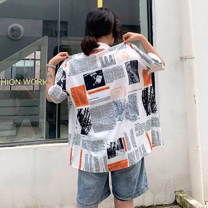 Loose Newspaper Print Shirt Women's Shirts Ulzzang Japanese Kawaii Ladies Vintage Female Korean Harajuku Cute Clothes For Women 
Loose Newspaper Print Shirt Women's Shirts Ulzzang Japanese Kawaii Ladies Vintage Female Korean Harajuku Cute Clothes For Women
