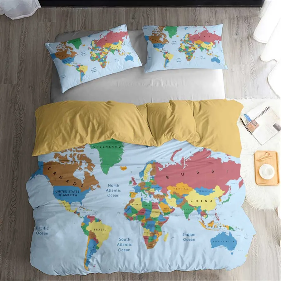 

HELENGILI 3D Bedding Set Map Print Duvet cover set lifelike bedclothes with pillowcase bed set home Textiles #2-5