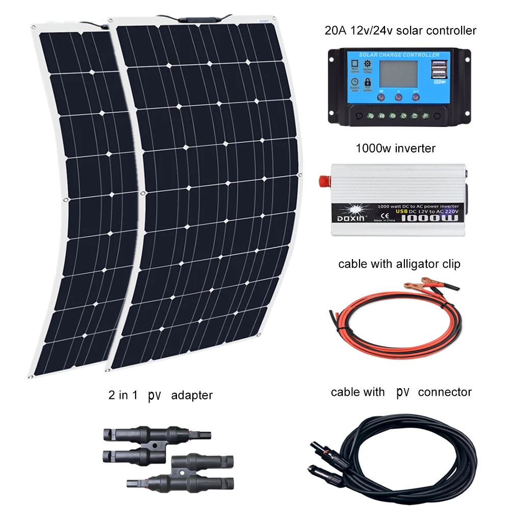 Xinpuguang 200 Вт Гибкая солнечная панель батарея 2*100 комплект системы для дома 12 В/24 В