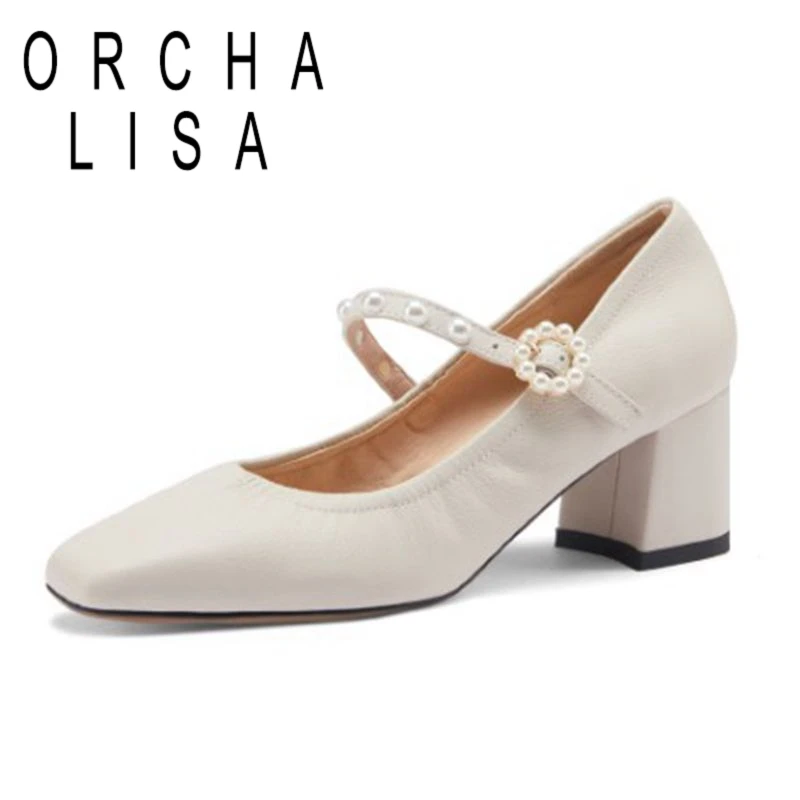 ORCHA LISA Big Size 43 Full Grain Leather Square Toe High Heels Mary Janes Pearl Buckle Strap Spring Women Pumps B2653
ORCHA LISA Big Size 43 Full Grain Leather Square Toe High Heels Mary Janes Pearl Buckle Strap Spring Women Pumps B2653