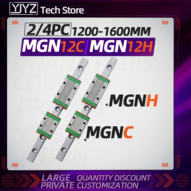 

MGN12 L 1200 1250-1600mm miniature linear rail slide 2pcs MGN linear guide+2pc/4pc MGN12C/12H carriage, for CNC 3D Printer