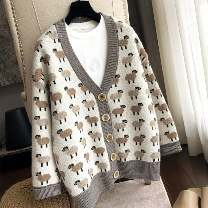 Женский Осенний вязаный свитер 2021, пальто с V-образным вырезом, кардиганы из овечьей шерсти, милые свитера, теплая трикотажная одежда, Женска...
Женский Осенний вязаный свитер 2021, пальто с V-образным вырезом, кардиганы из овечьей шерсти, милые свитера, теплая трикотажная одежда, Женска...