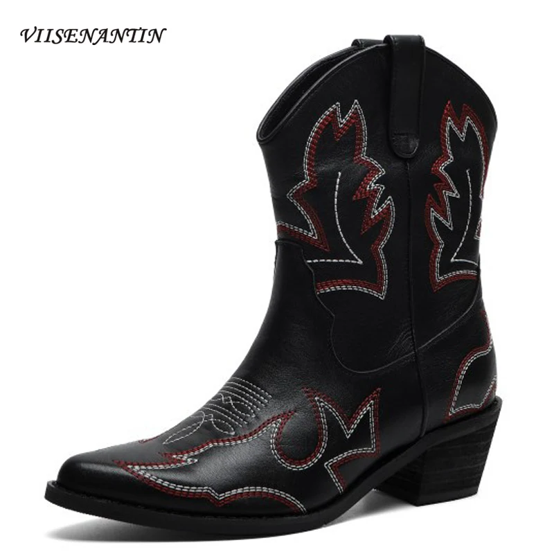 2021 Autumn and Winter New Western Cowboy Style Short Boots Pointed Toe Embroidery Thick Mid-heel Fashion Women's Short Boots
2021 Autumn and Winter New Western Cowboy Style Short Boots Pointed Toe Embroidery Thick Mid-heel Fashion Women's Short Boots