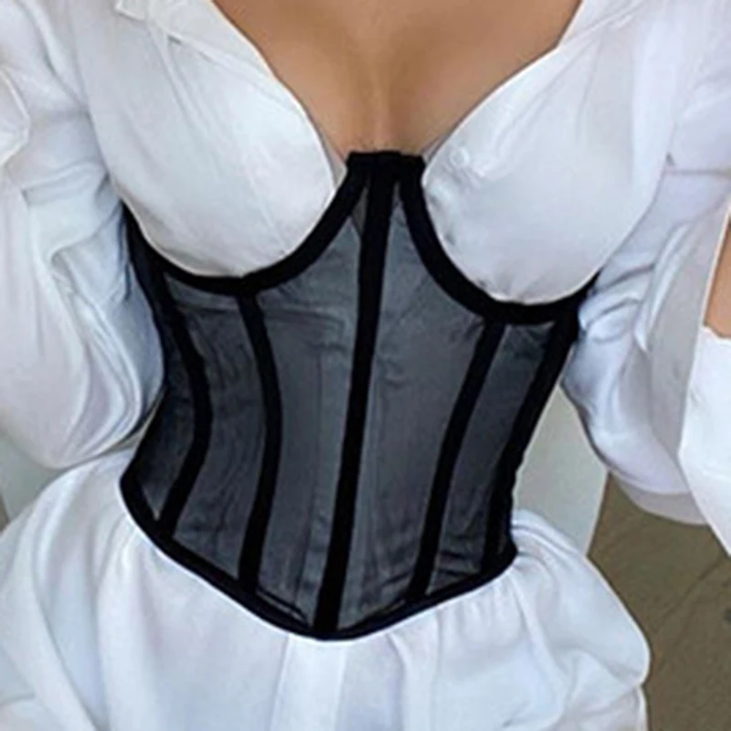 

Sexy Gothic Mesh Breathable Corset Top Women Underbust Curve Shaper Modeling Strap Slimming Bustier Breathable Crop Top Girdle