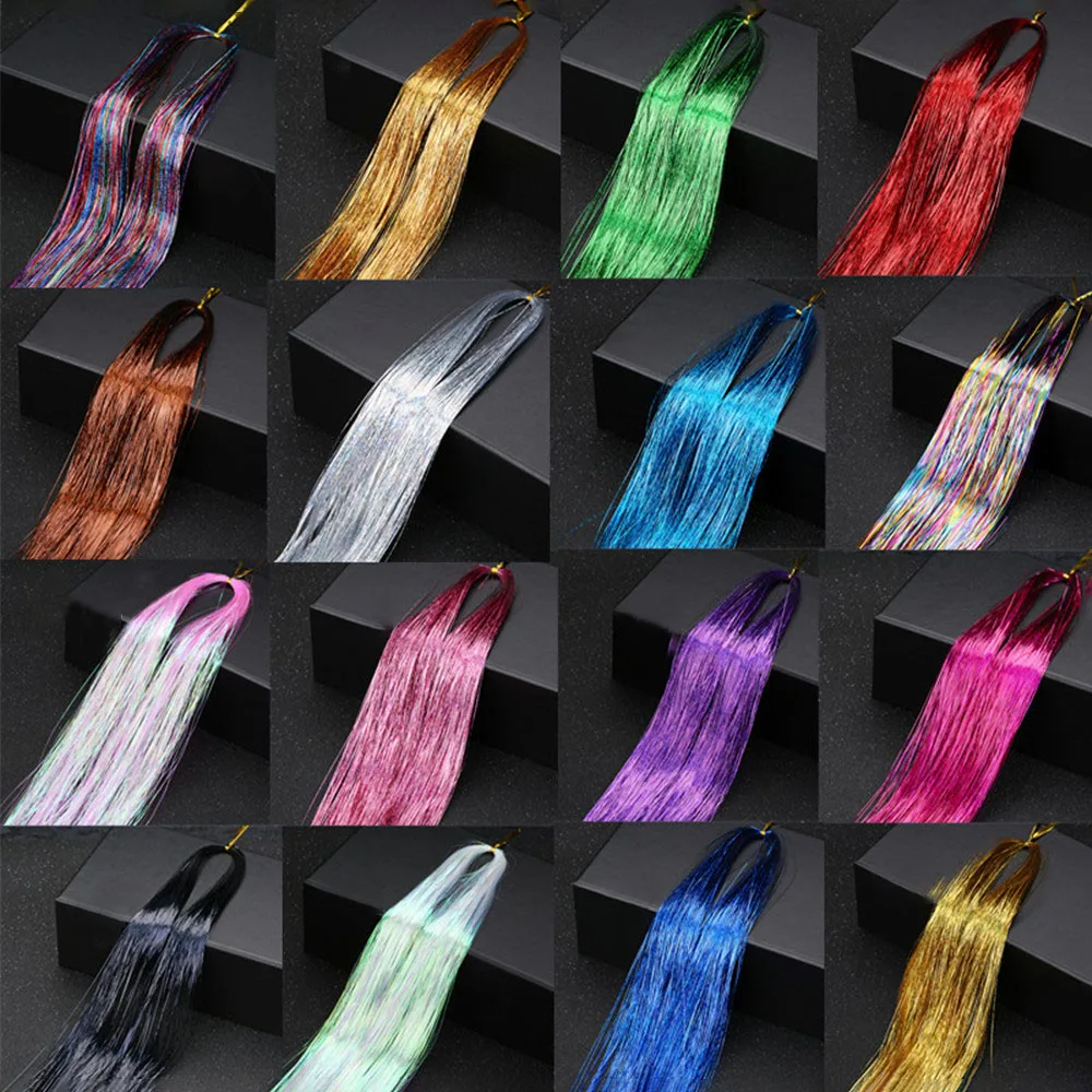 

Sparkle Shiny Hair Tinsel Rainbow Silk Hair Extensions Dazzles Women Hippie For Braiding Headdress Long 93cm 120 Strands/bag