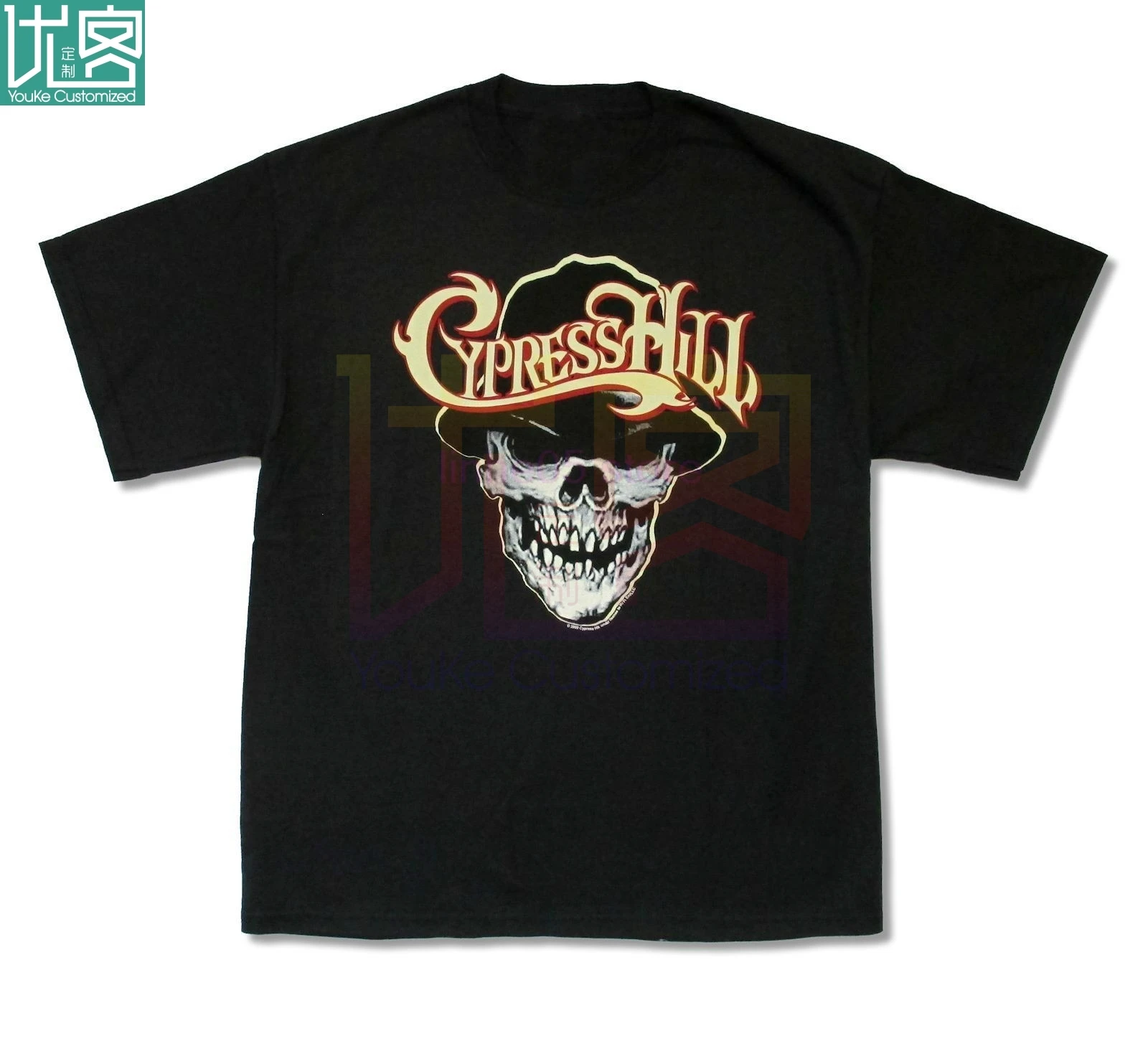 Черная фетровая футболка CYPRESS HILL с черепом новинка официальная летняя почта для