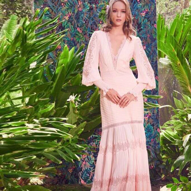2021 new women pink long dresses v-collar women pleated party dress patchwork lace elegant maxi dress
2021 new women pink long dresses v-collar women pleated party dress patchwork lace elegant maxi dress