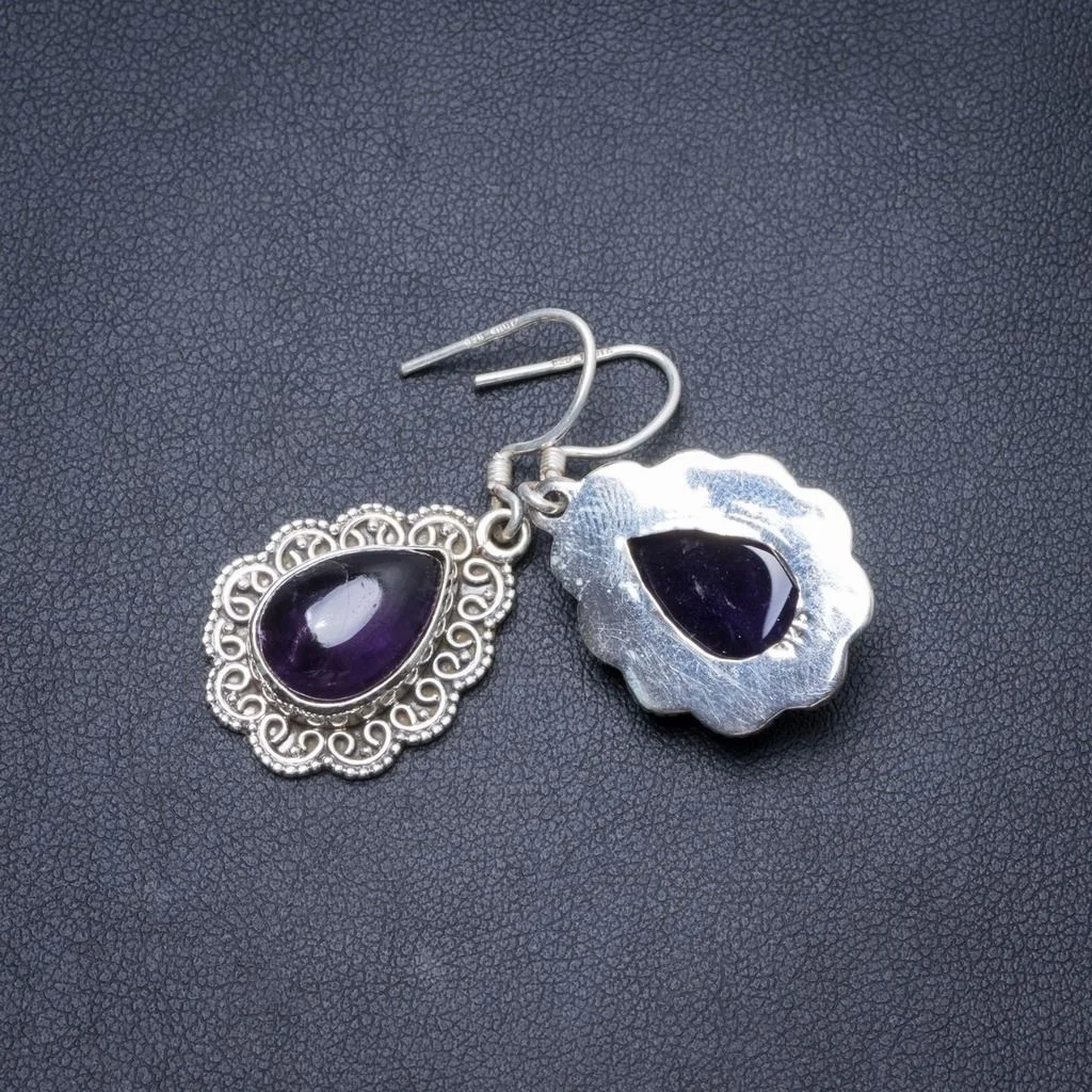 Natural Amethyst Handmade Unique 925 Sterling Silver Earrings 1 1/2" Y2353 
Natural Amethyst Handmade Unique 925 Sterling Silver Earrings 1 1/2" Y2353