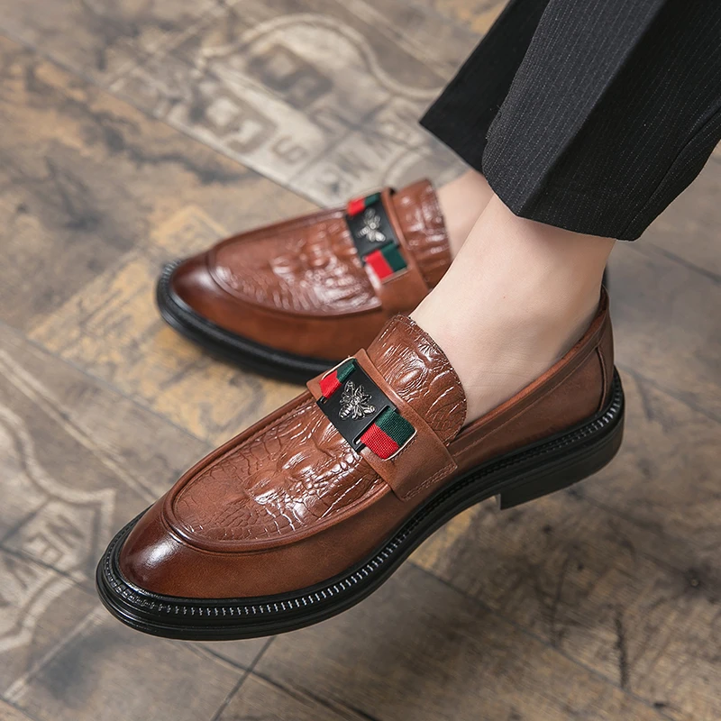 

Мокасины мужские из крокодиловой кожи, брендовые Роскошные повседневные деловые дизайнерские туфли, итальянские свадебные туфли, коричневые черные