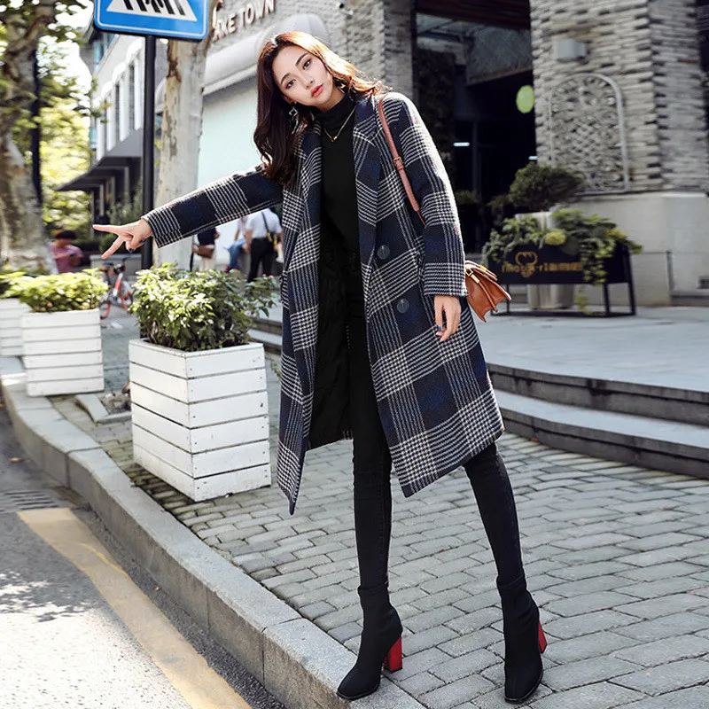 Women's Woolen Windbreaker 2020 New Fashion Long Section Single-Breasted Plaid Coat Spring Autumn Casual Woolen Coat Female A260 
Women's Woolen Windbreaker 2020 New Fashion Long Section Single-Breasted Plaid Coat Spring Autumn Casual Woolen Coat Female A260