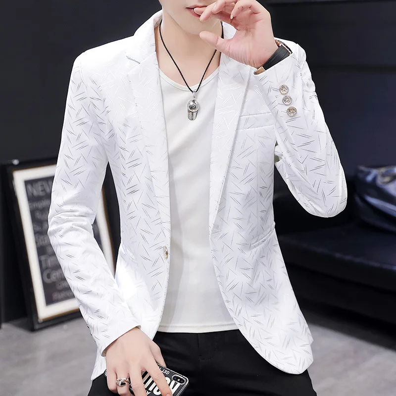 2021 Men's Autumn Line Printing Leisure blazer Youth Slim Single Button Handsome blazer
2021 Men's Autumn Line Printing Leisure blazer Youth Slim Single Button Handsome blazer