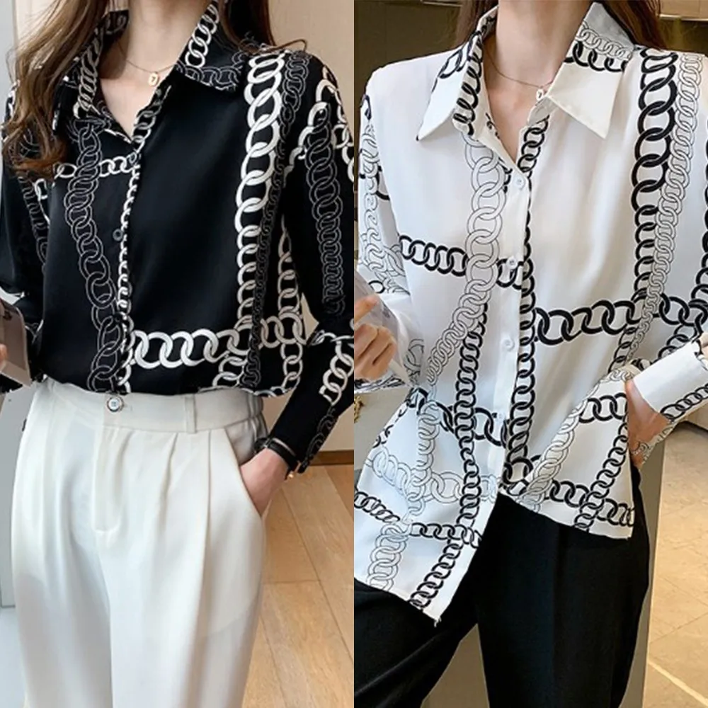 Oversize Women European American Chain Print Thin Shirt Elegant Commuter Long Sleeve Office OL Back To The Basics Tops
Oversize Women European American Chain Print Thin Shirt Elegant Commuter Long Sleeve Office OL Back To The Basics Tops