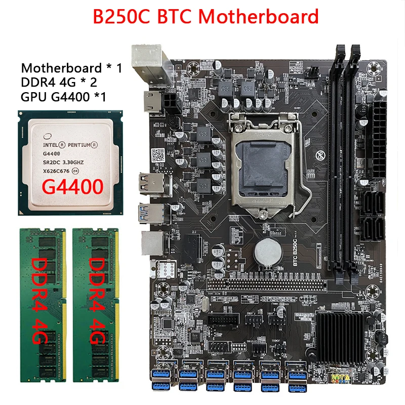 B250C BTC Mining Machine Motherboard 12 USB 3.0 to PCI-E Graphics Card With CPU G3900 DDR4 4G*2 Support SATA 3.0 for BTC Miner
B250C BTC Mining Machine Motherboard 12 USB 3.0 to PCI-E Graphics Card With CPU G3900 DDR4 4G*2 Support SATA 3.0 for BTC Miner