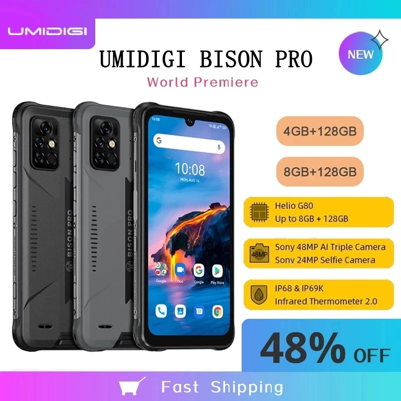 Смартфон UMIDIGI BISON Pro 128 дюйма 6 3 ГБ + 5000 IP68IP69K | Мобильные телефоны и аксессуары