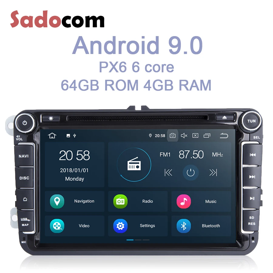 Автомобильный DVD-плеер PX6 IPS 2 din 8 дюймов Android 9 0 ядро 4 Гб ОЗУ 64 ПЗУ RDS Авторадио карта