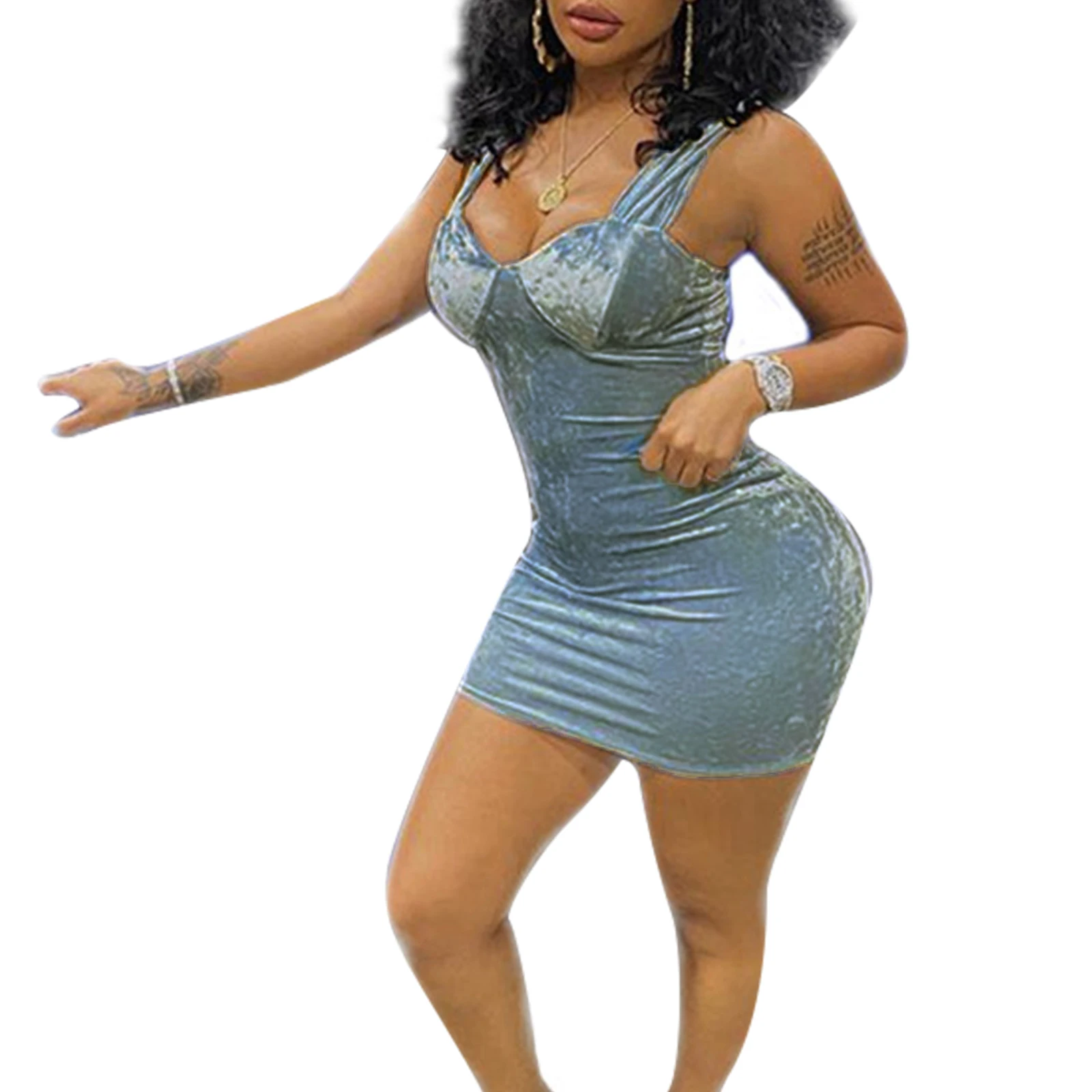 Women Casual Sexy Sleeveless Dress, Blue Solid Color Off-the-shoulder Suspender One-piece
Women Casual Sexy Sleeveless Dress, Blue Solid Color Off-the-shoulder Suspender One-piece