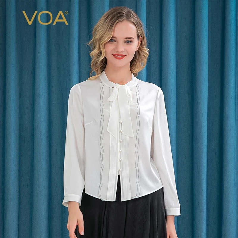 VOA 19m/m Satin Twill Silk Floating Led Organza Loose-Leaf Stitching Beaded Buckle Long-Sleeved Smart Shirt for Woman BE182
VOA 19m/m Satin Twill Silk Floating Led Organza Loose-Leaf Stitching Beaded Buckle Long-Sleeved Smart Shirt for Woman BE182