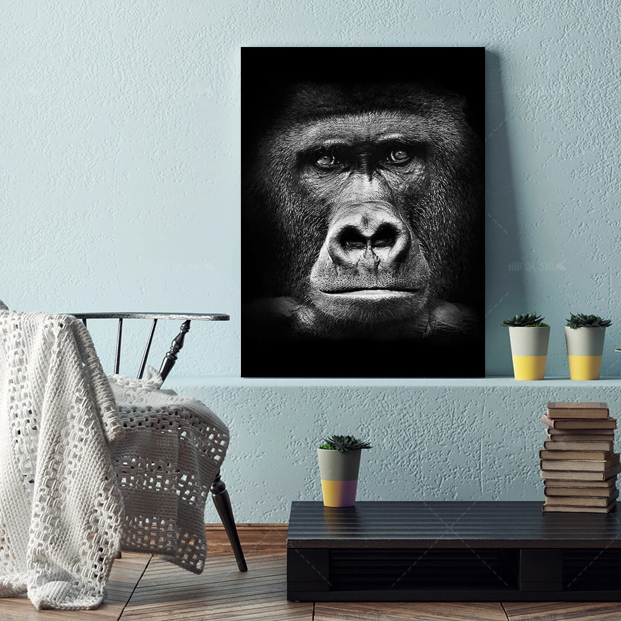 Фото Картины на холсте черно белые животные лицо орангутана HD принт - купить