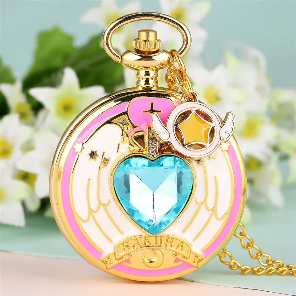 Heart Shaped Stone Charm Pendant Necklace Hot Anime Cardcaptor Sakura Quartz Pocket Watch Gifts for Student Girls
Heart Shaped Stone Charm Pendant Necklace Hot Anime Cardcaptor Sakura Quartz Pocket Watch Gifts for Student Girls