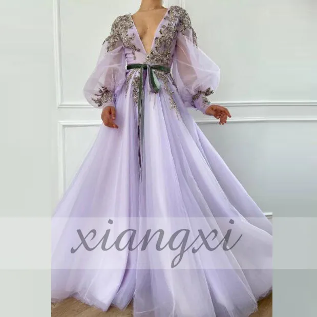Sexy V Neck Prom Dresses Long Appliques A-Line Evening With Puff Sleeves Vestido Elegant Party Gown Robe De Soiree Custom Made
Sexy V Neck Prom Dresses Long Appliques A-Line Evening With Puff Sleeves Vestido Elegant Party Gown Robe De Soiree Custom Made