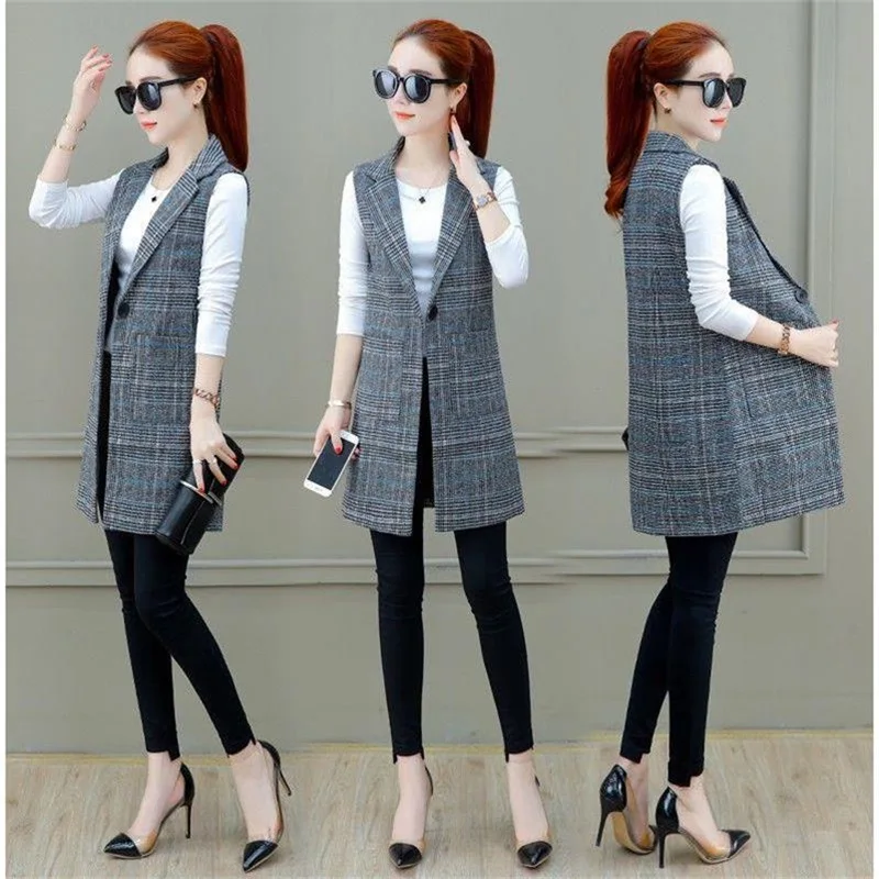 Sleeveless jacket women Plaid vest women's spring and autumn coat in the long sleeveless large size Korean version of the vest
Sleeveless jacket women Plaid vest women's spring and autumn coat in the long sleeveless large size Korean version of the vest