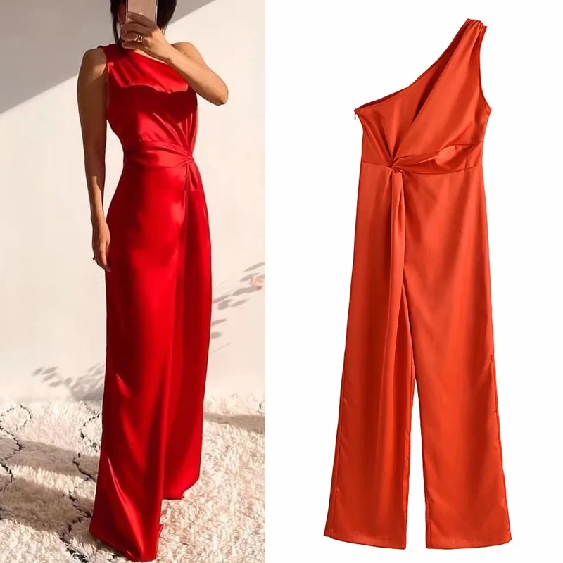 Za 2021 Red One Shoulder Jumpsuit Women Asymmetric Satin Long Jumpsuit Woman Summer Sleeveless Wide Leg Party Jumpsuits
Za 2021 Red One Shoulder Jumpsuit Women Asymmetric Satin Long Jumpsuit Woman Summer Sleeveless Wide Leg Party Jumpsuits