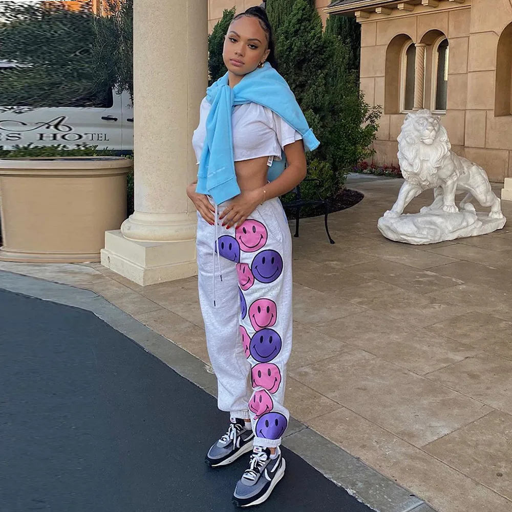 Facial Expression Letter Print Jogger Pant Women High Waist Drawstring Sportswear Trouser High Street Workout Running Capris 
Facial Expression Letter Print Jogger Pant Women High Waist Drawstring Sportswear Trouser High Street Workout Running Capris