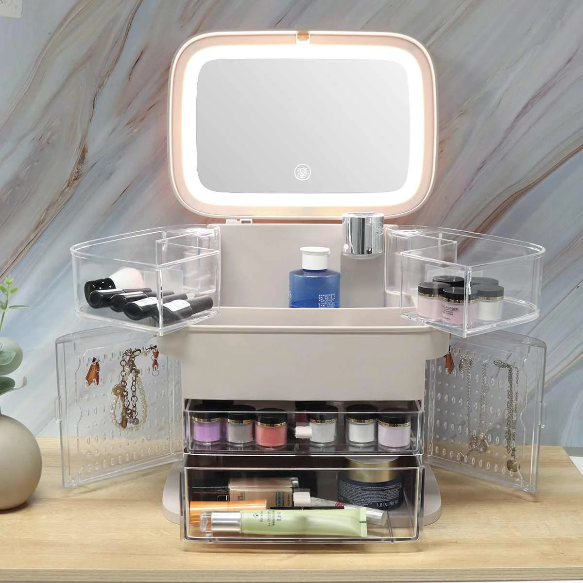 New Cosmetic Storage Box With Mirror Led Light Desktop Makeup Organizer Case Dust-Proof Drawer Type Organizer For Cosmetics
New Cosmetic Storage Box With Mirror Led Light Desktop Makeup Organizer Case Dust-Proof Drawer Type Organizer For Cosmetics