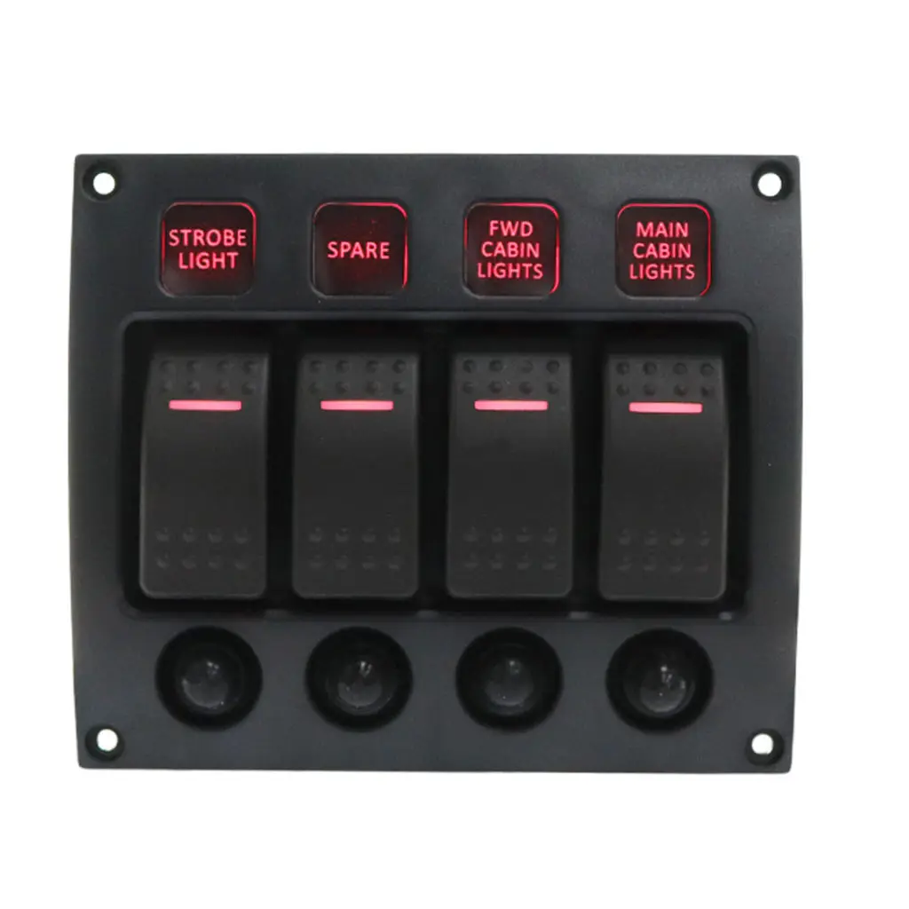 

4 Gang Curved Waterpoof LED Switch Panel with Circuit Breakers Back Light