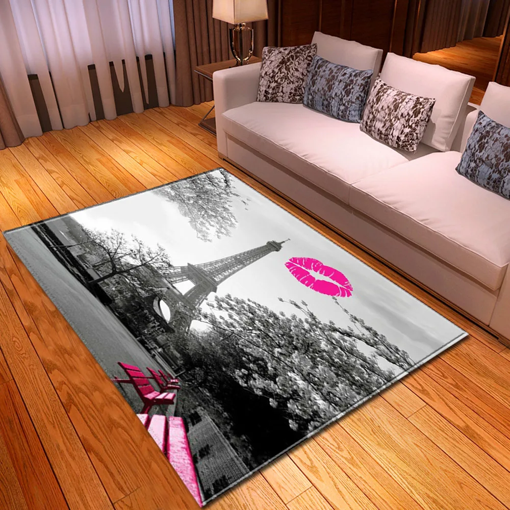 

Nordic Romantic Paris Tower Carpets Flannel Anti-slip Bedroom Mat Bedside Area Rug Landscape 3D Printed Living Room Carpet