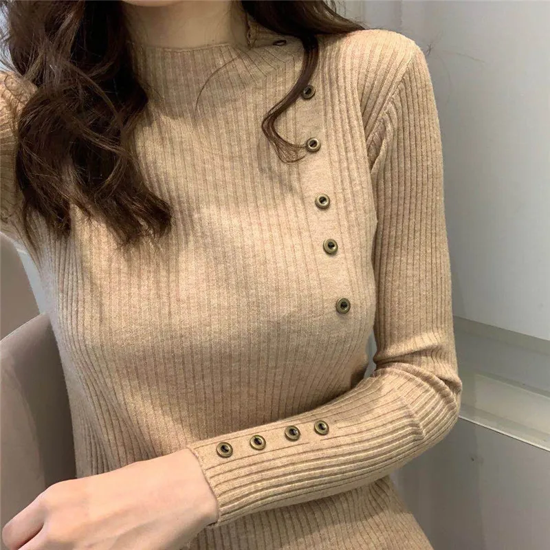 Pullovers Women Sweaters Thicker Knitting Single Breasted Solid Long Sleeve Womens Simple All-match Leisure Pullover Elegant 
Pullovers Women Sweaters Thicker Knitting Single Breasted Solid Long Sleeve Womens Simple All-match Leisure Pullover Elegant