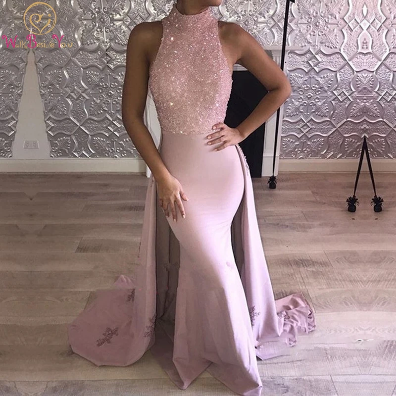 Pink Mermaid Long Evening Prom Dresses 2020 Sleeveless Beading Sequined Satin Floor Length Tail Formal Party Gowns Appliques
Pink Mermaid Long Evening Prom Dresses 2020 Sleeveless Beading Sequined Satin Floor Length Tail Formal Party Gowns Appliques