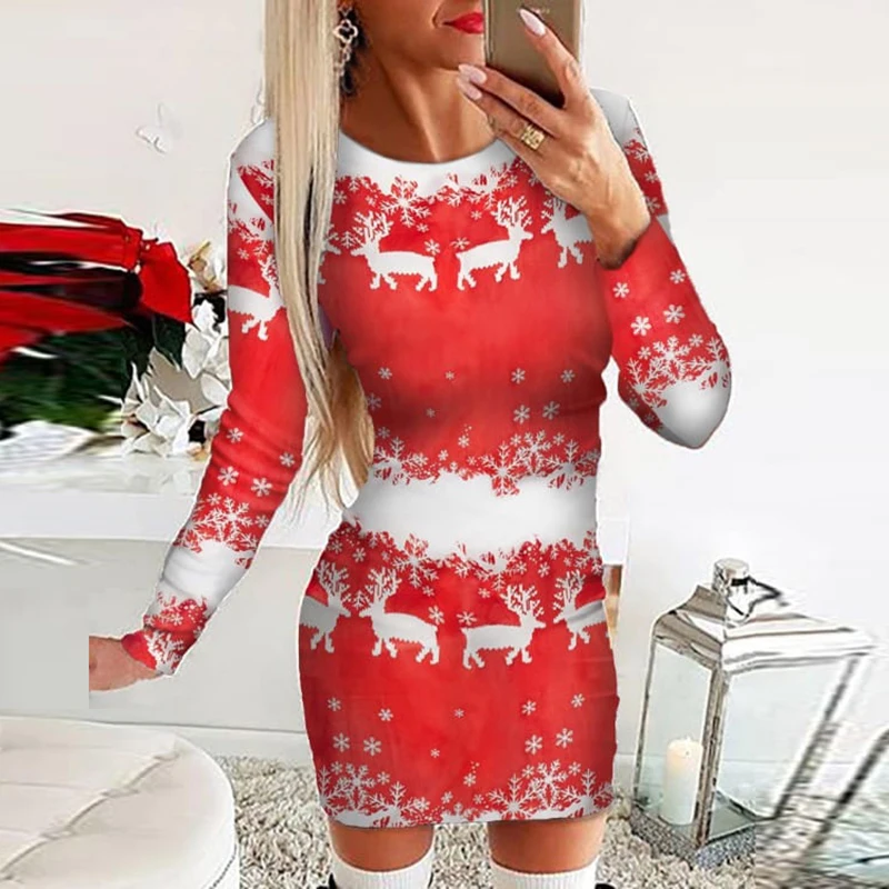 Christmas Elk Snowflake Print Dress Women Long Sleeve O Neck Sexy Party Dress Autumn Bodcon Mini Dresses For Women 2021
Christmas Elk Snowflake Print Dress Women Long Sleeve O Neck Sexy Party Dress Autumn Bodcon Mini Dresses For Women 2021