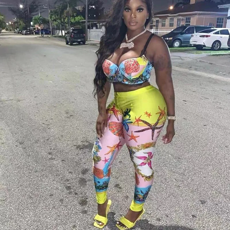 2021 Summer New Women Fashion Trend Lace Starfish Shell Print Bra Sexy Suspender Vest + Elastic Waist Casual Leggings Suit V2
2021 Summer New Women Fashion Trend Lace Starfish Shell Print Bra Sexy Suspender Vest + Elastic Waist Casual Leggings Suit V2