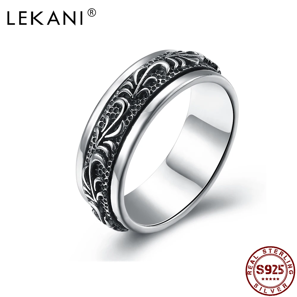 LEKANI 925 Sterling Silver Men Rings Rotate Carving Flower Gothic Vintage Rock Unisex Punk Ring For Women Party Fine Jewelry
LEKANI 925 Sterling Silver Men Rings Rotate Carving Flower Gothic Vintage Rock Unisex Punk Ring For Women Party Fine Jewelry