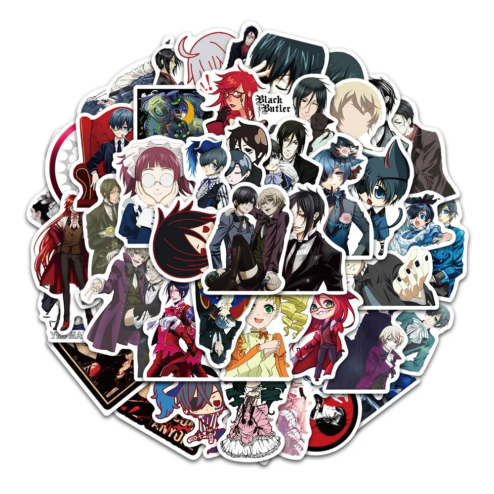 

10/30/50PCS Cartoon Kuroshitsuji Anime Character Suitcase Guitar Skateboard Waterproof Sticker Graffiti Decoration Wholesale