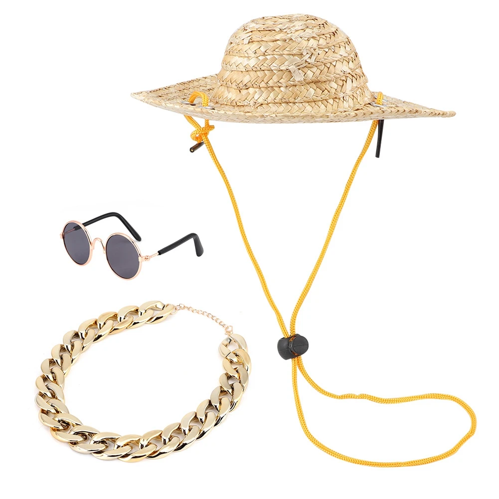 Fashion three-piece suit Pet Sunglasses Retro Straw Hat Collar Cat Necklace Pet Photography Accessory for pet photography
Fashion three-piece suit Pet Sunglasses Retro Straw Hat Collar Cat Necklace Pet Photography Accessory for pet photography