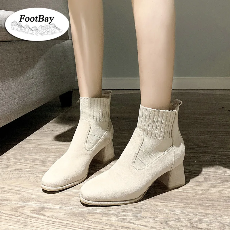 

Модные Роскошные брендовые высококачественные женские ботинки челси из флока на каблуке зимняя обувь на среднем каблуке женские бежевые б...