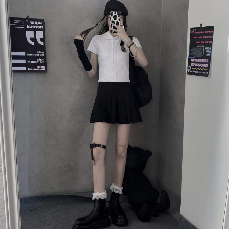 Harajpoo Women Sets White Short Sleeves T-shirt Summer Korean Version Ins Short Slim Lapel Top Thin Black High Waiste Skirts
Harajpoo Women Sets White Short Sleeves T-shirt Summer Korean Version Ins Short Slim Lapel Top Thin Black High Waiste Skirts