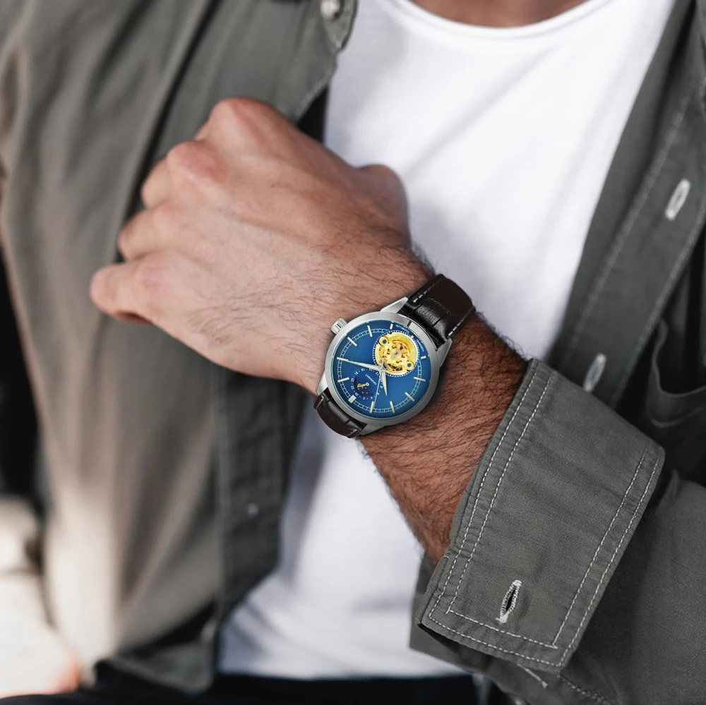 FORSINING Tourbillon Automatic Watch Men Brand Luxury Skeleton Mechanical Mens Wristwatch Sun Moon Display Genuine Leather Strap
FORSINING Tourbillon Automatic Watch Men Brand Luxury Skeleton Mechanical Mens Wristwatch Sun Moon Display Genuine Leather Strap