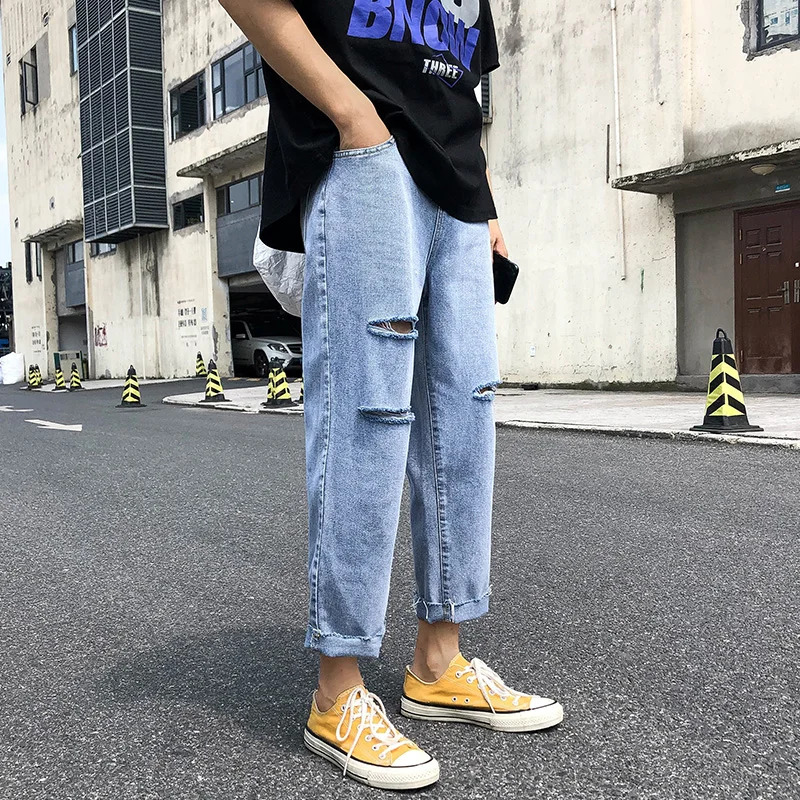 Knee Ripped Jeans Men's Straight Cropped Street Fashion Scrape Loose Fashion Brand Hip Hop Beggar Hong Kong Style Pants
Knee Ripped Jeans Men's Straight Cropped Street Fashion Scrape Loose Fashion Brand Hip Hop Beggar Hong Kong Style Pants