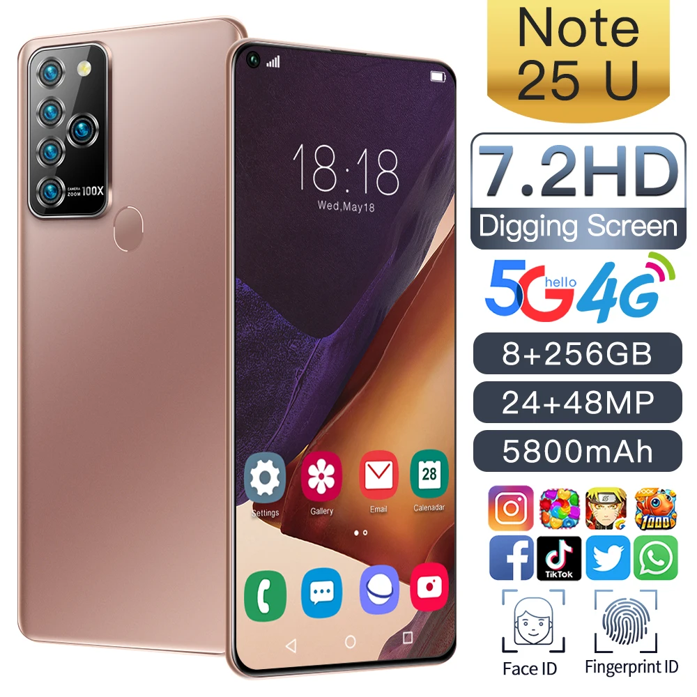 Note25U 7.2 Inch HD+ Full Screen 10-Core MTK6889 Smartphone Android10.0 8+256GB 5G LET Cellphones Dual SIM Mobile Phone 5800mAh
Note25U 7.2 Inch HD+ Full Screen 10-Core MTK6889 Smartphone Android10.0 8+256GB 5G LET Cellphones Dual SIM Mobile Phone 5800mAh