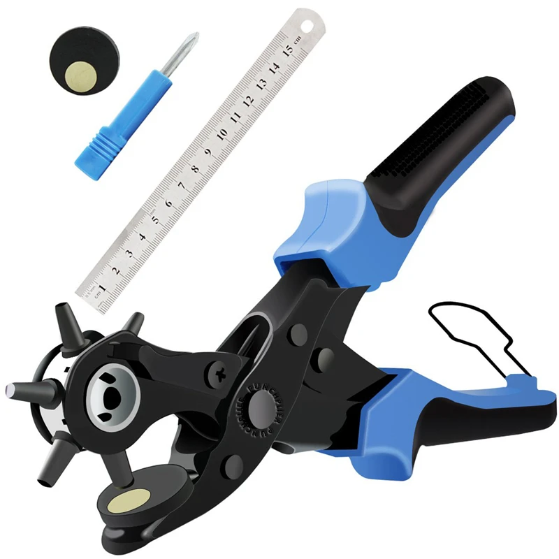 Punch Plier Tool Plates Heavy Duty Revolving Leather Belt Hole and Ruler Leather Craft Tool with 2 Extra Punch
Punch Plier Tool Plates Heavy Duty Revolving Leather Belt Hole and Ruler Leather Craft Tool with 2 Extra Punch