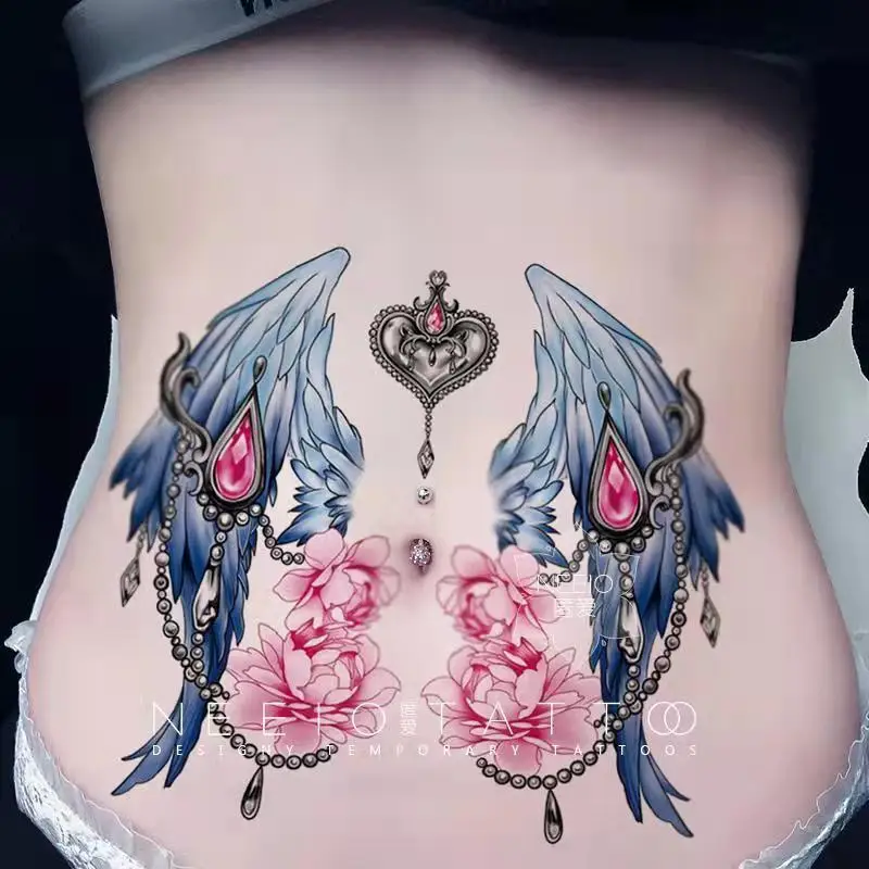 New Blue Feather Wing Temporary Tattoo Sticker Female Waterproof Cover Stretch Marks Belly Scar Fake Tattoo Big Picture Tattoo 
New Blue Feather Wing Temporary Tattoo Sticker Female Waterproof Cover Stretch Marks Belly Scar Fake Tattoo Big Picture Tattoo